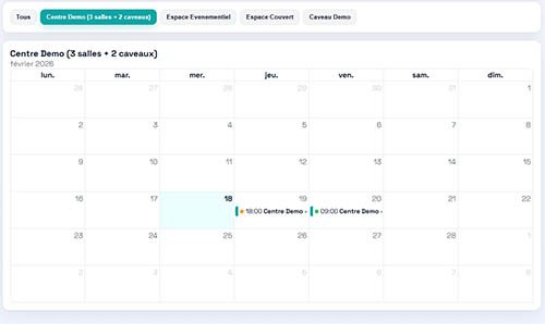 Interface du logiciel de réservation et facturation de salles : planning et tableau de bord